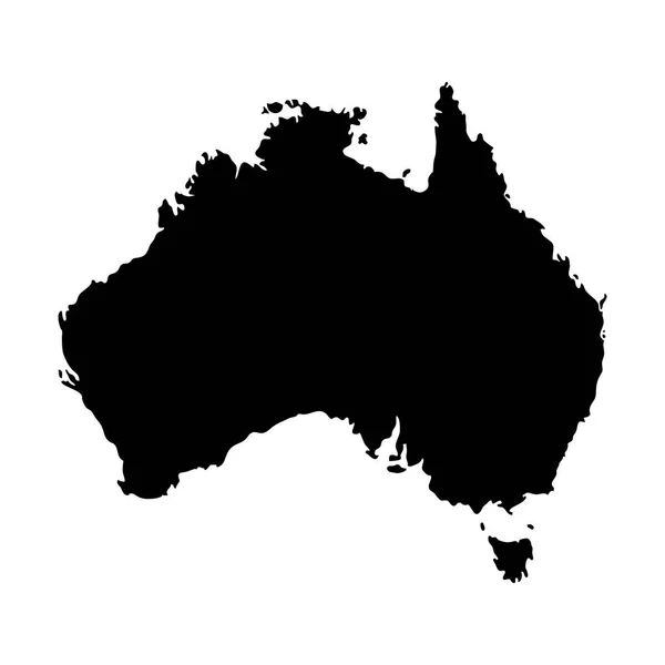 Silhouettenkarte von Australien in schwarz, isoliert auf weißem Hintergrund. — Stockvektor