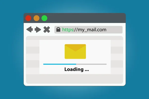 Janela do navegador de Internet com uma barra de progresso de correio de carregamento de dados . Vetores De Stock Royalty-Free