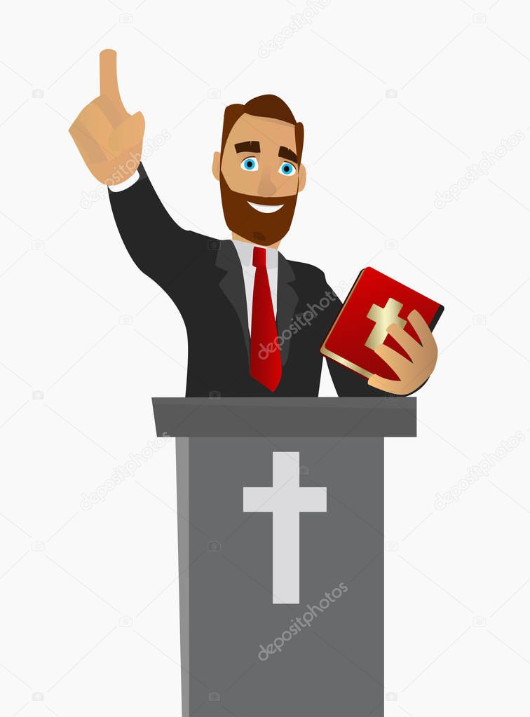Priest gave a sermon in a church in worship. Vector illustration.