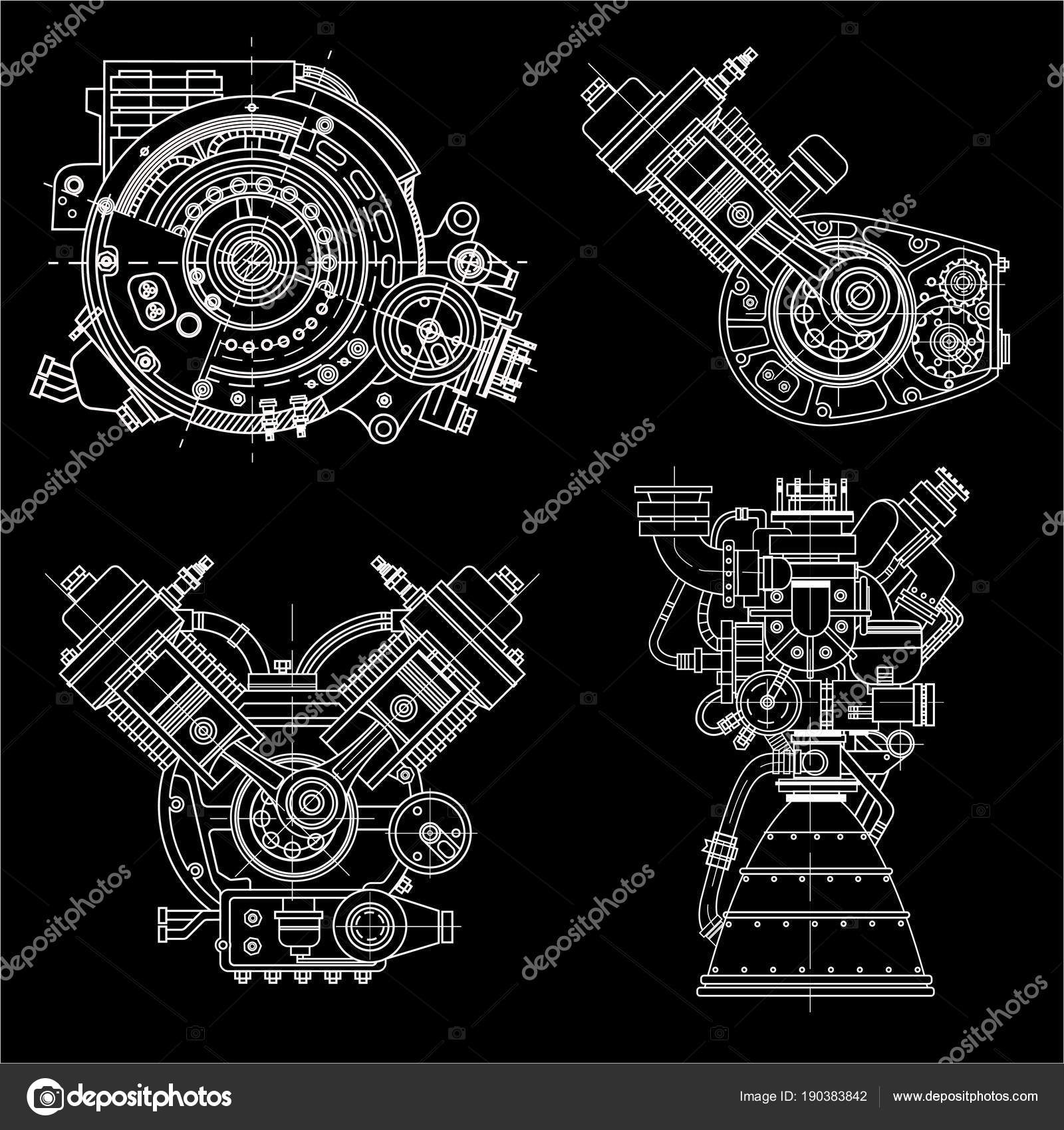 Electric motor, 3D rendering black and white isolated on white Stock  Illustration