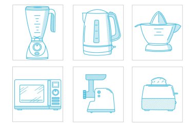 Dizi tarzı mutfak aletleri, çizgi resimler.