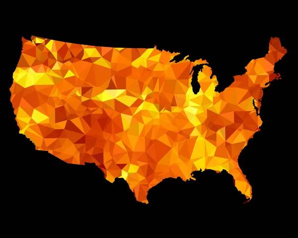 Mapa USA triangulovaný silueta. Izolované na černé — Stockový vektor