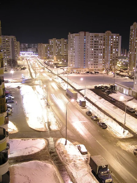 Noite Moscou Subúrbios Vista Janela Butovo Sul Com Blocos Casas — Fotografia de Stock