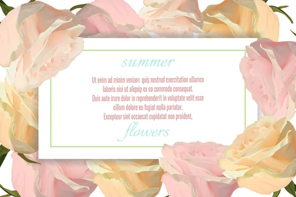 Bannière Horizontale Vectorielle Avec Des Fleurs Roses Sur Fond Blanc — Image vectorielle