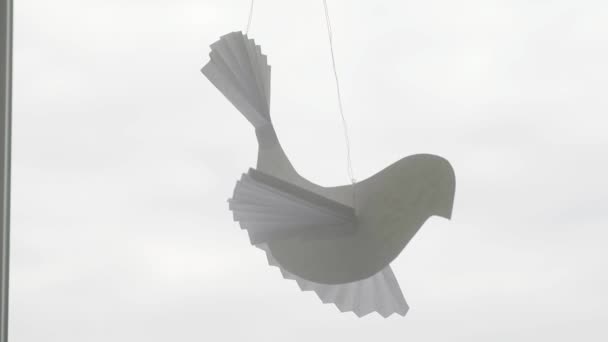 Pigeon Papier Est Accroché Une Ficelle Enfant Fait Symbole Paix — Video