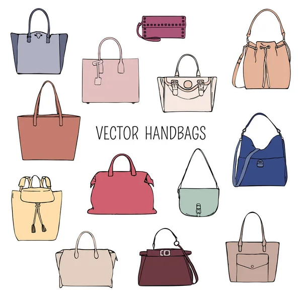 Vector women's colorful handbags isolated on white background — Stock Vector