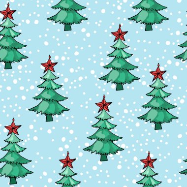Noel Noel oyuncaklar kar ile mavi bir arka plan üzerinde desenle. Vektör