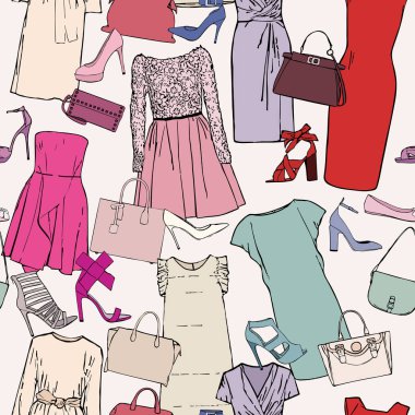 Giysi ve aksesuarları, elbise, Ayakkabı ve çanta resimleri ile desen