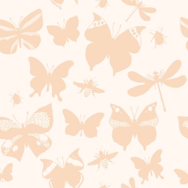Vektör desen renkli kelebekler, Yusufçuk, böcek ve arı ile