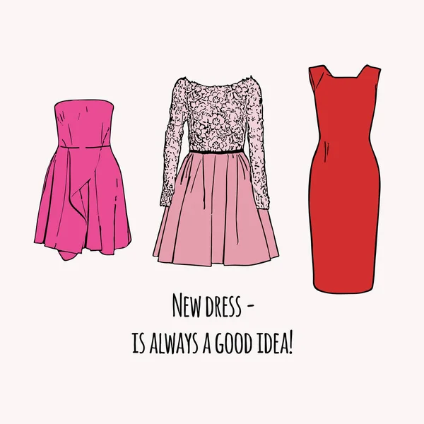 3 ベクトル カラーのドレス — ストックベクタ