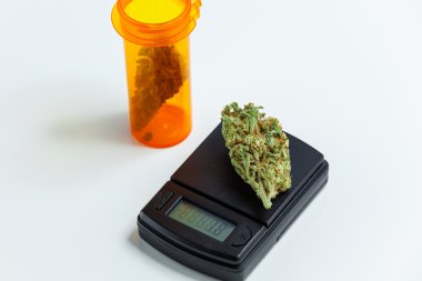 Medical Marijuana Cannabis Bud Weighed On Digital Electronic Sca clipart