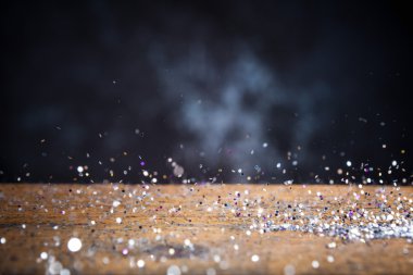 Gümüş parlak ışıklar arka plan. Vintage ışıltı Bokeh