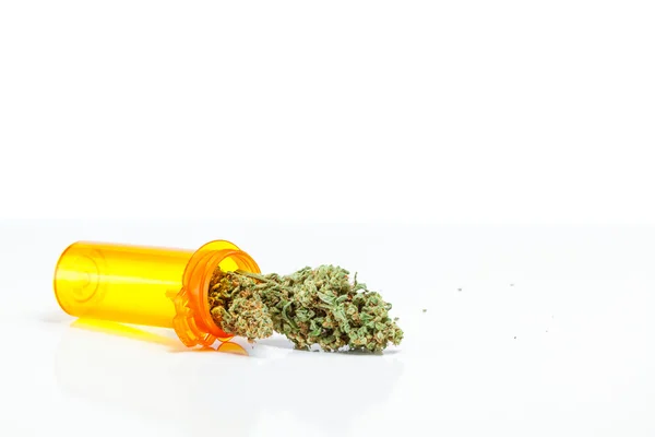 Medical Marijuana Cannabis Buds Spilling Out Of Prescription Bot — Stock Photo, Image