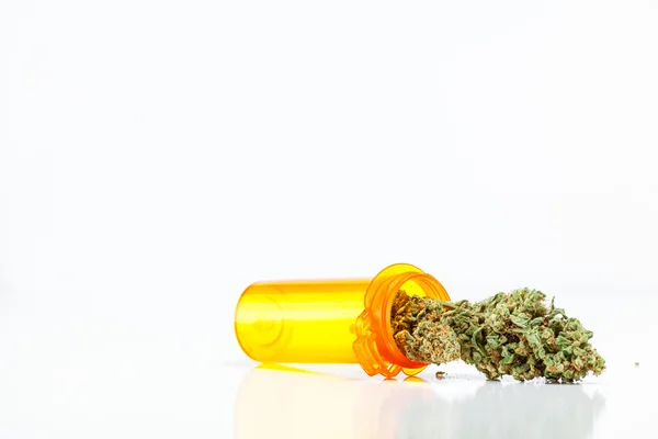 Medical Marijuana Cannabis Buds Spilling Out Of Prescription — Stock Photo, Image