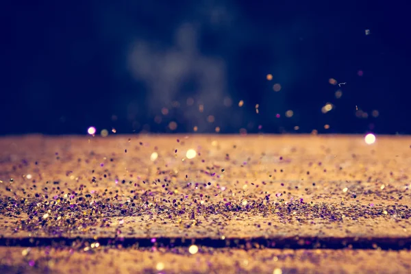 Yellow And Purple Glitter Lights Background. Vintage Sparkle Bokeh — Stock Photo, Image