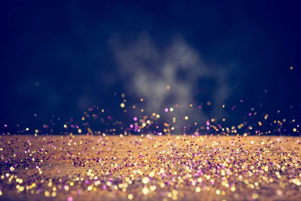 Yellow And Purple Glitter Lights Background. Vintage Sparkle Bokeh — Stock Photo, Image