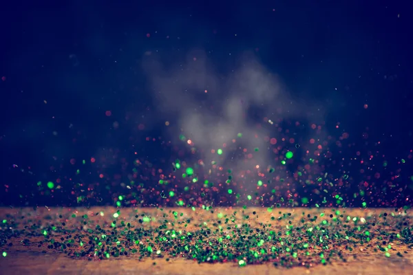 Grüne glitzernde Lichter Hintergrund. Jahrgangs-Funkel-Bokeh — Stockfoto