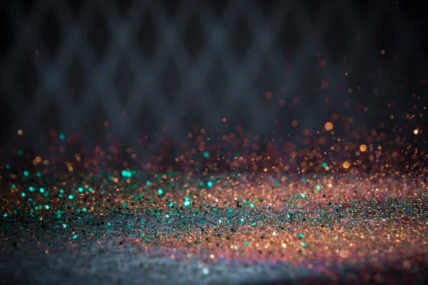 Teal und orange glitzernde Lichter Hintergrund. Jahrgangs-Funkel-Bokeh — Stockfoto