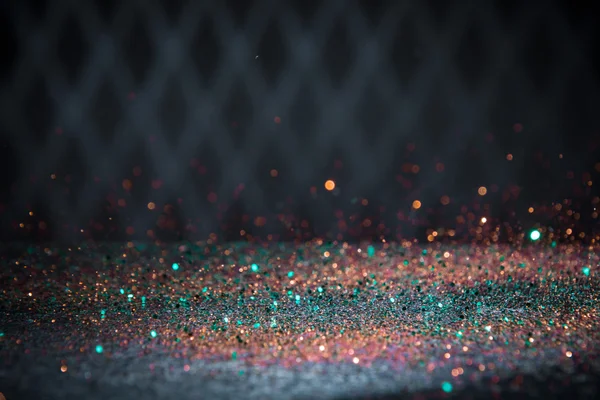 Teal und orange glitzernde Lichter Hintergrund. Jahrgangs-Funkel-Bokeh — Stockfoto