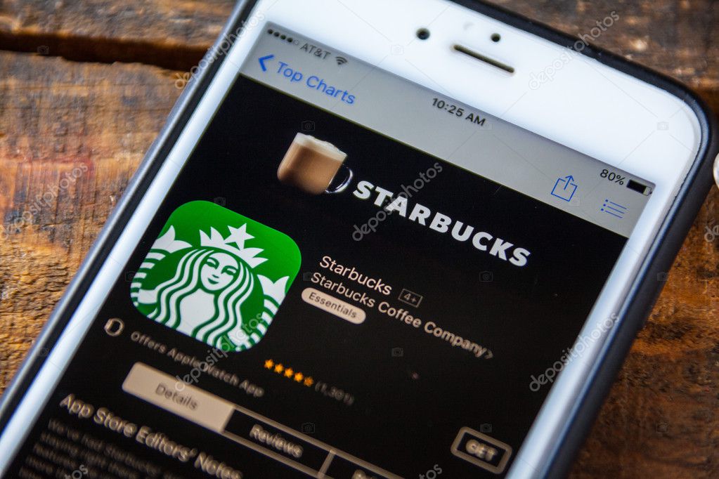LAS VEGAS, NV - September 22. 2016 - Starbucks iPhone App In The Apple App Store For Download. Selective Focus.
