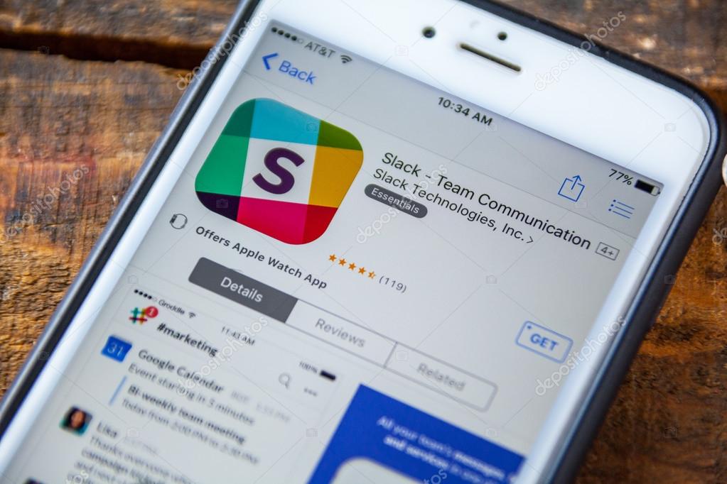 LAS VEGAS, NV - September 22. 2016 - Slack iPhone App In The Apple App Store For Download. Selective Focus.