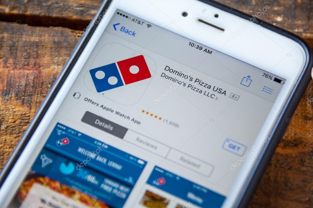 LAS VEGAS, NV - September 22. 2016 - Domino's Mobile iPhone App In The Apple App Store For Download. Selective Focus.