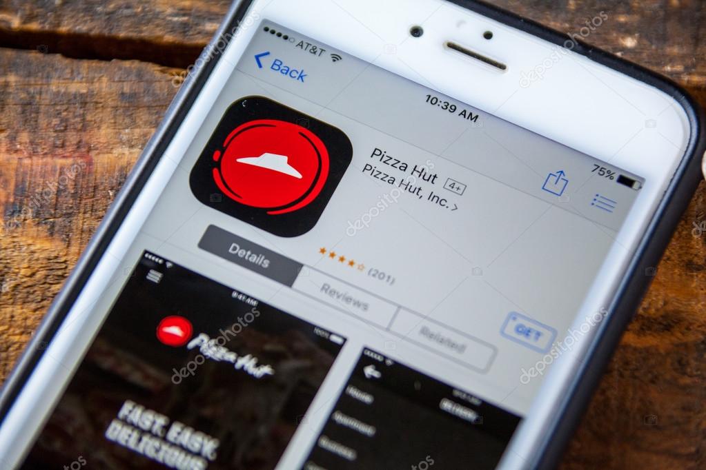 LAS VEGAS, NV - September 22. 2016 - Pizza Hut iPhone App In The Apple App Store For Download. Selective Focus.