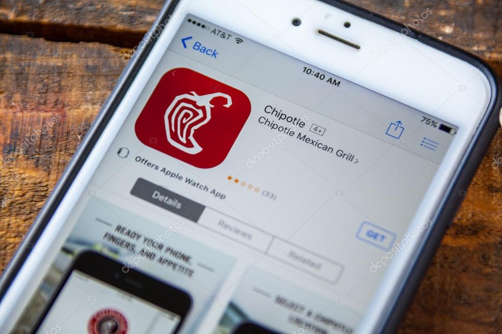 LAS VEGAS, NV - September 22. 2016 - Chipotle iPhone App In The Apple App Store For Download. Selective Focus.
