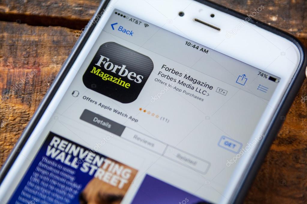 LAS VEGAS, NV - September 22. 2016 - Forbes Magazine iPhone App In The Apple App Store For Download. Selective Focus.