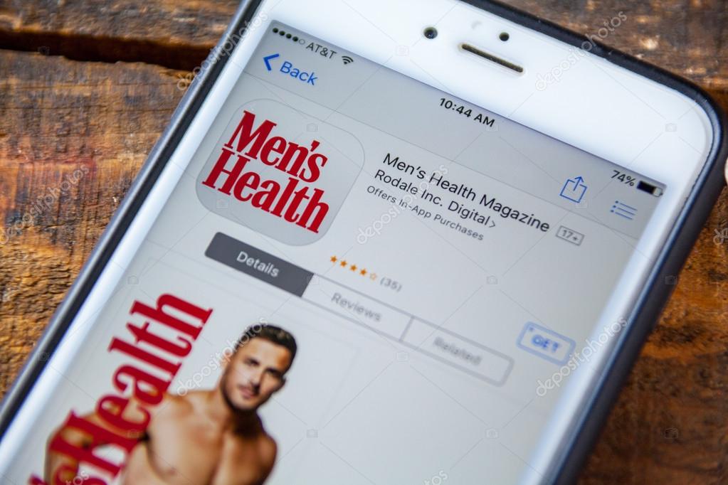 LAS VEGAS, NV - September 22. 2016 - Men's Health Magazine iPhone App In The Apple App Store For Download. Selective Focus.