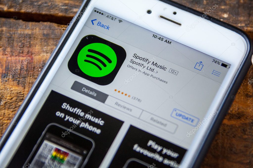 LAS VEGAS, NV - September 22. 2016 - Spotify iPhone App In The Apple App Store For Download. Selective Focus.