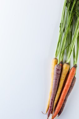 Taze organik havuç çiğ renkli grup beyaz arka plan üzerinde izole