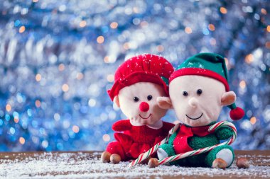 Mutlu Noel Elf aile şekerler karlı Wood ile