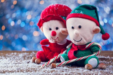 Mutlu Noel Elf aile şekerler karlı Wood ile