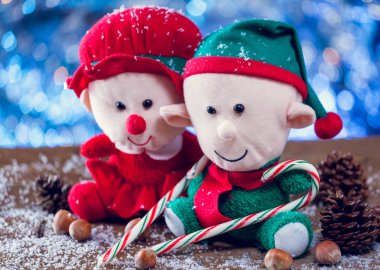 Mutlu Noel Elf aile şekerler karlı Wood ile