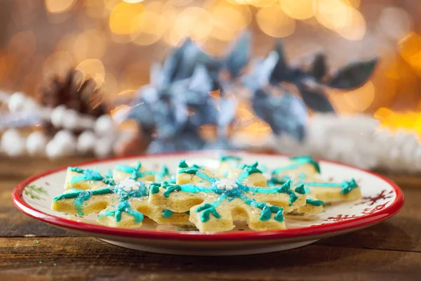 Galleta de azúcar de Navidad orgánica sin gluten en forma de estrella en Festiv —  Fotos de Stock