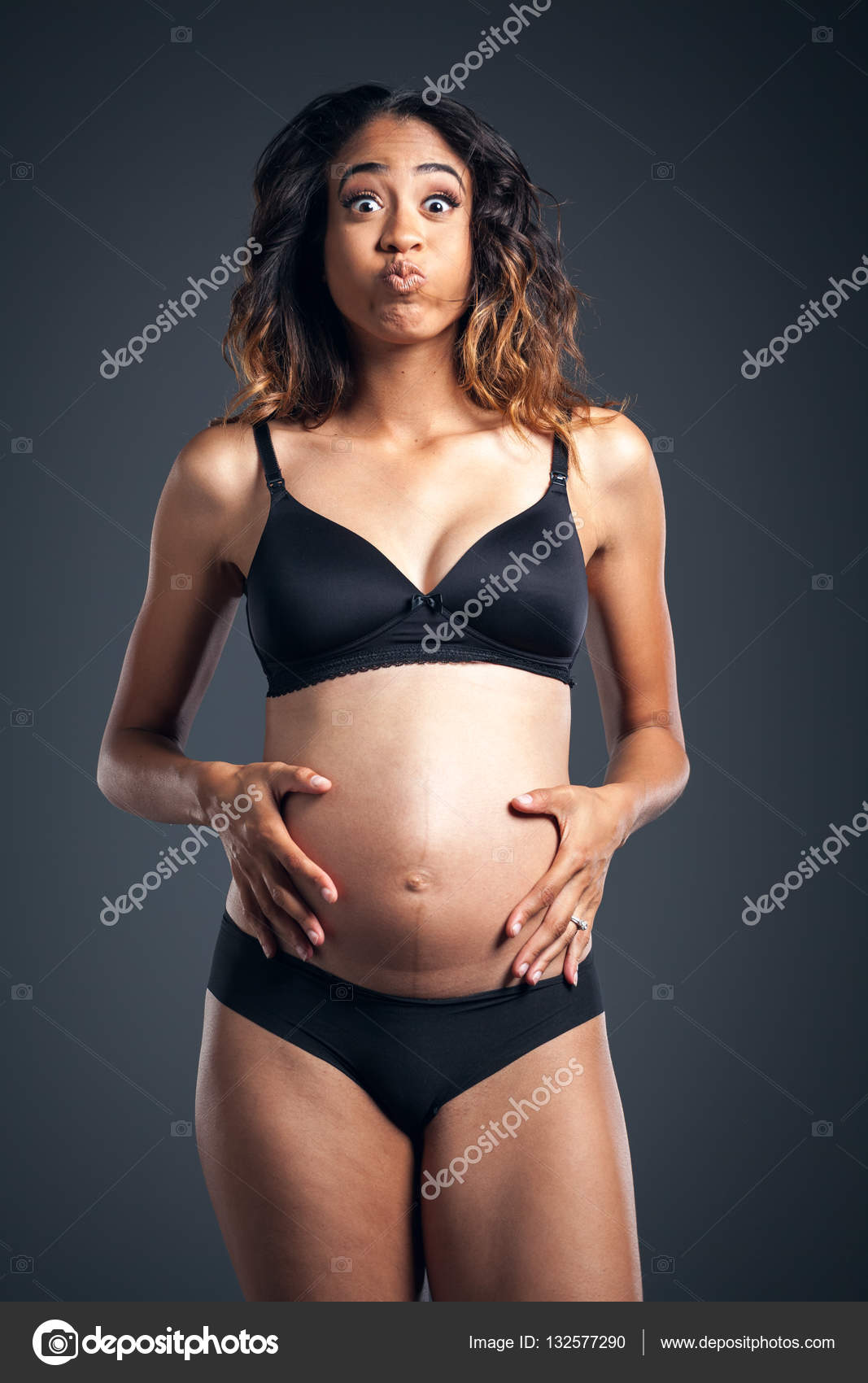 Pregnant Black Woman in Bra and Panties Stock Image - Image of belly,  american: 20169105