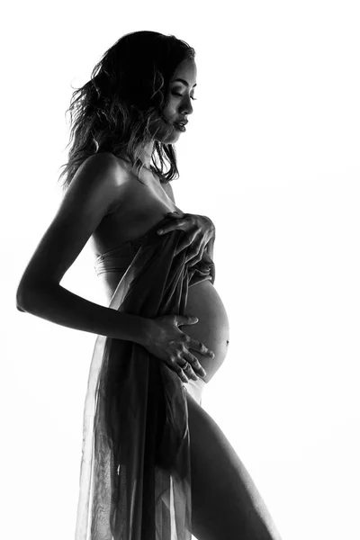 Siluet yakın kadar güzel hamile Afrikalı-Amerikalı kadın portresi — Stok fotoğraf