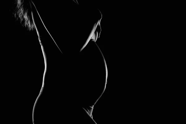 Silhouette di bella incinta afro-americano donna pancia — Foto Stock