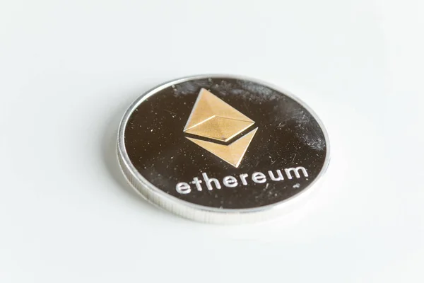 Gold cryptocurrency coin ethereum isolated on white background. — Stock Photo, Image