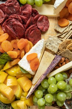 Gurme Charcuterie Tahtası Üst Düz Yatar Seçici Odaklanma ve Boşluğu Kopyala