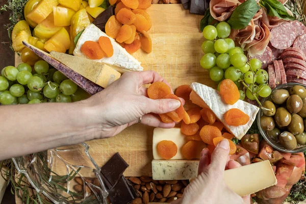 Placing Delicious Food Gourmet Charcuterie Board Stock Picture