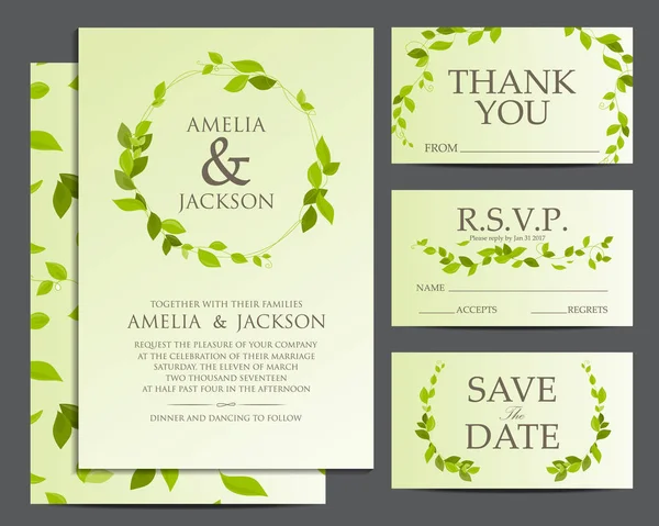 Cartes de mariage design naturel — Image vectorielle