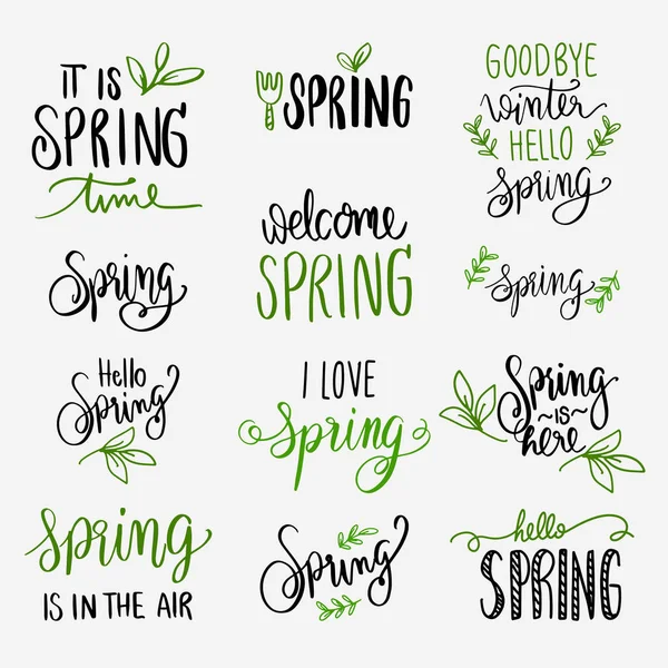 Primavera lettering conjunto verde e preto —  Vetores de Stock
