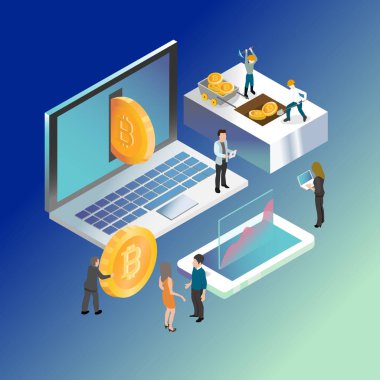 izometrik bitcoin Infographic vektör çizim