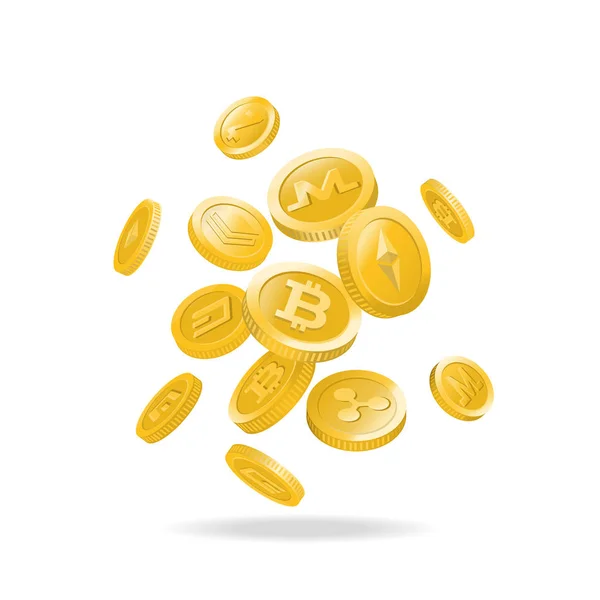 Gold digital cryptocurrency coins — Stock Vector