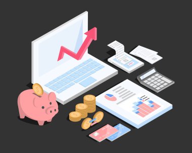 muhasebeci çalışma alanı, izometrik