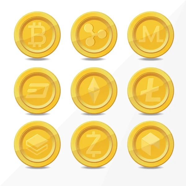 Gold digital cryptocurrency coins — Stock Vector