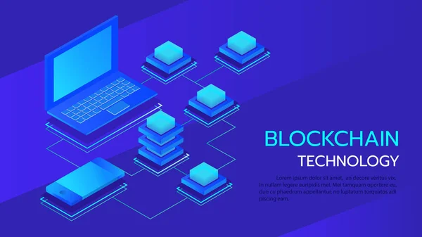 Data storage servers, blockchain technology isometric — Stock Vector