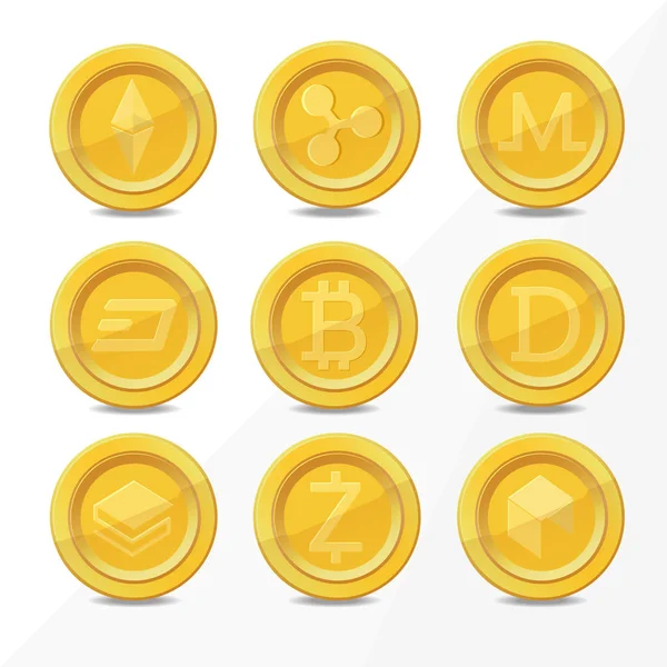 Gold digital cryptocurrency coins — Stock Vector